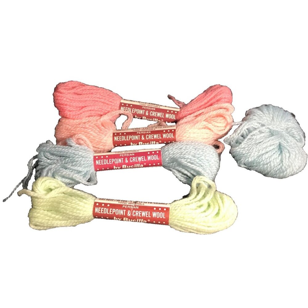 Bucilla Persian Yarn Needlepoint & Crewel 3 Ply Pastel 4 Skeins Pink Blue Yellow